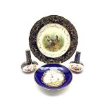 Dresden cabinet plate, the centre painted with two Pheasants within a cobalt blue and gilt border, D