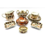 Royal Crown Derby porcelain comprising an Imari trio, twin-handled sucrier & cover, pair of rectangu