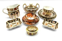 Royal Crown Derby porcelain comprising an Imari trio, twin-handled sucrier & cover, pair of rectangu
