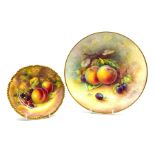 Royal Worcester porcelain fruit painted tea plate by John Smith of gadroon edged shaped circular for