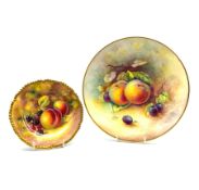 Royal Worcester porcelain fruit painted tea plate by John Smith of gadroon edged shaped circular for