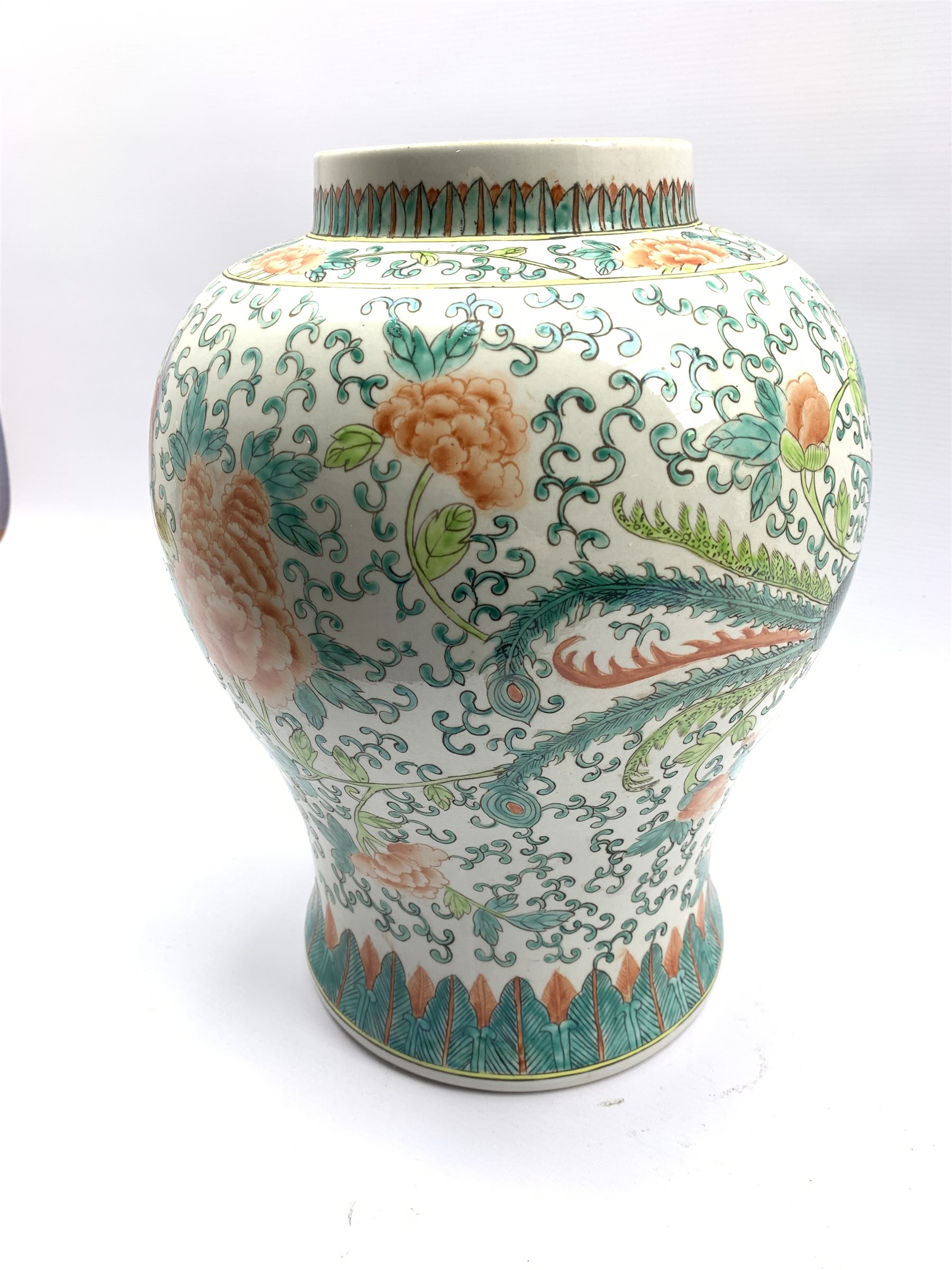 20th century Chinese vase of baluster form painted with a Dragon and Phoenix amidst scrolling foliag - Image 3 of 4