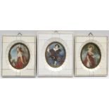 Continental School (Early 20th century): Classical Maidens and Young Boy, pair portrait miniatures a