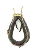 Leather and brass horse collar and hames with brass plaque stamped 'God Save The Queen' with Crown f