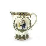 Pratt ware jug, circa 1795-1800, decorated in the Mischievous Sport and Sportive Innocence pattern,