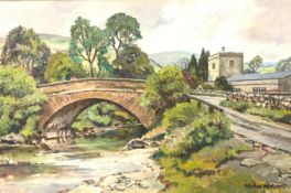 Walter Cecil Horsnell (British 1911-1997): Hubberholme Bridge and Church, Wharfedale, oil on board s