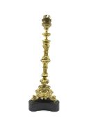 19th century French Ormolu candlestick table lamp on triform base, H31cm