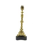 19th century French Ormolu candlestick table lamp on triform base, H31cm