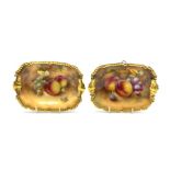Pair of Royal Worcester hand painted rectangular dishes, each decorated with grapes and peaches with