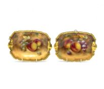 Pair of Royal Worcester hand painted rectangular dishes, each decorated with grapes and peaches with