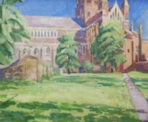 Pamela Chard (British 1926-2003): St Alban's Cathedral South Transept, oil on board unsigned 49cm x