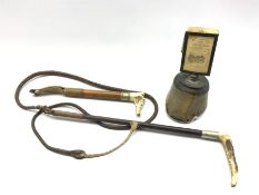 Horses hoof inscribed 'Portumna 1922-1929' mounted with a photograph frame, malacca riding crop, the