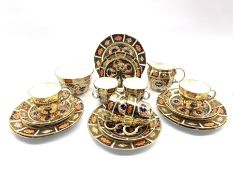 Early 20th century Royal Crown Derby Imari pattern no. 1128 tea set comprising six trios, sugar bowl