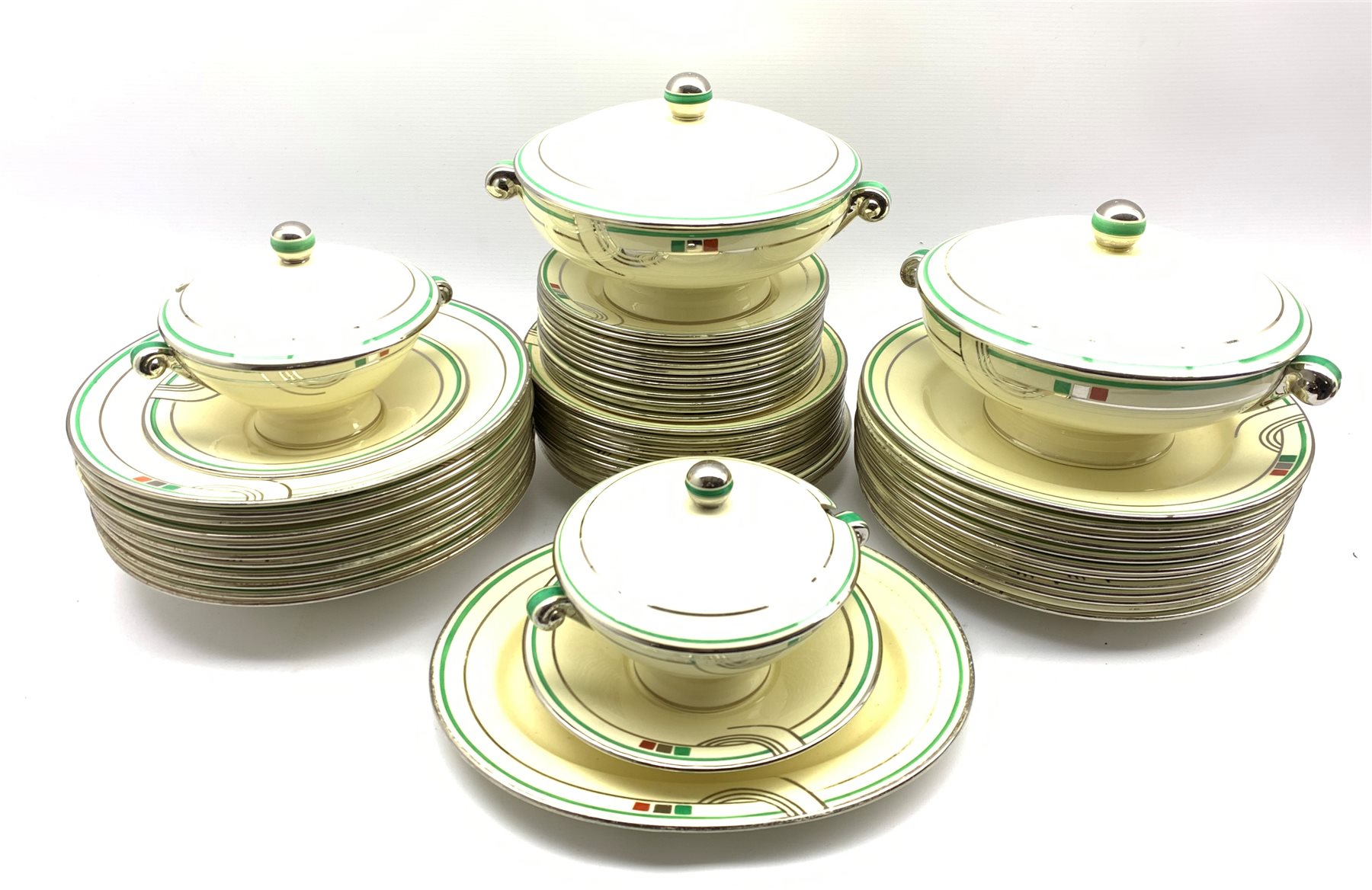 Art Deco Spode's 'Royal Jasmine' pattern dinner service for twelve persons, lacking one bowl