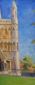 Pamela Chard (British 1926-2003): West Porch St Albans Cathedral 65cm x 28cm, oil on board unsigned