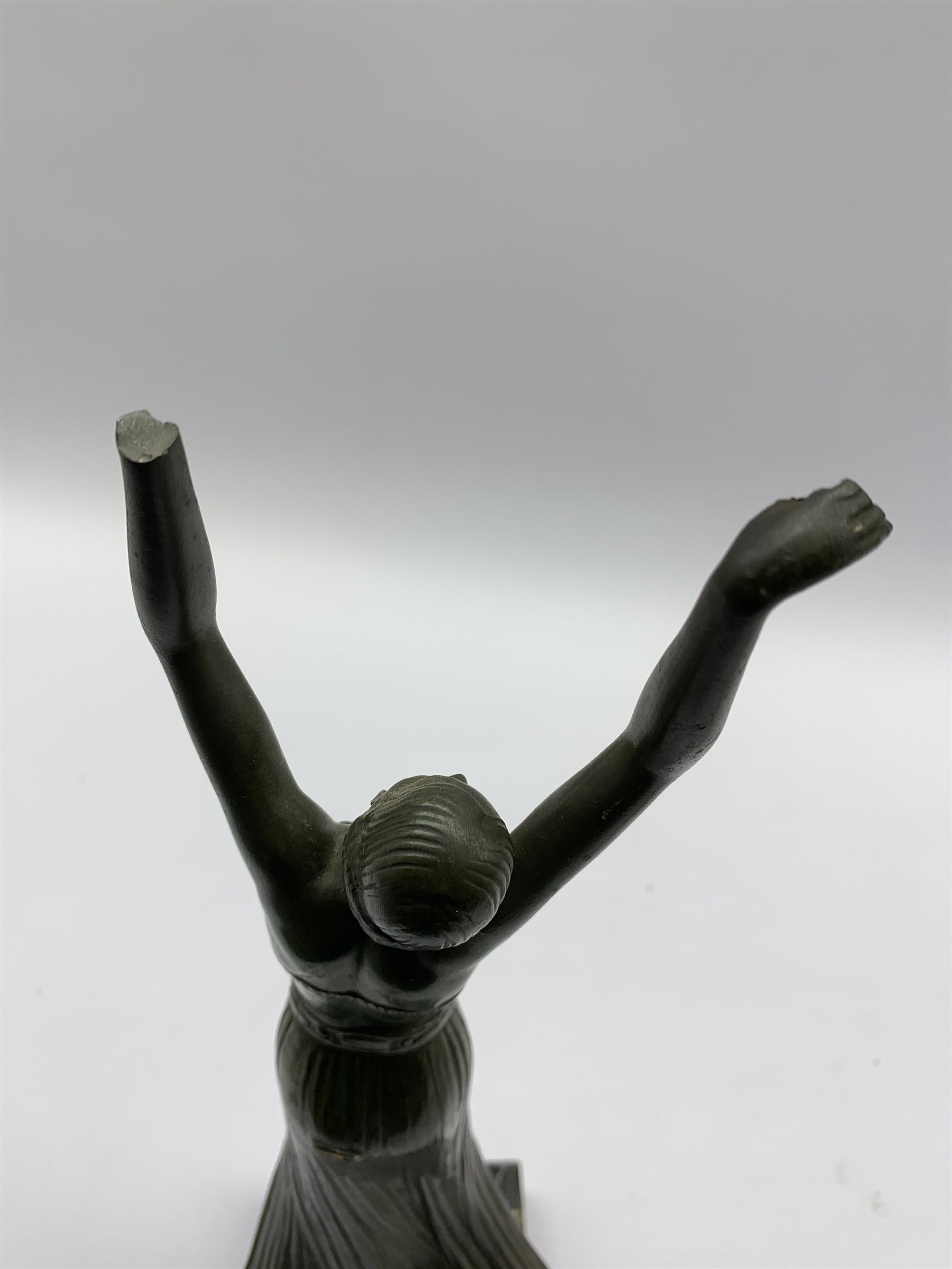 Art Deco spelter figure of a Dancer on stepped alabaster base H35cm together with an Art Deco patina - Image 4 of 4