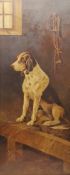 English School (19th/20th century): Pointer in a Stable, oil on canvas possible traces of signature