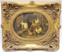 R H Stevenson (Britsh 19th/20th century): Goat with Chickens, oil on canvas signed 28cm x 38cm