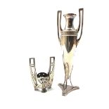 WMF silver-plated twin handled posy vase of urn form, raised on three paw feet, H22cm together with