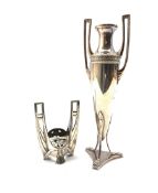 WMF silver-plated twin handled posy vase of urn form, raised on three paw feet, H22cm together with