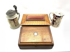 Victorian inlaid sewing box with pin cushion cover W30cm, mahogany sewing box with sloping lid, Germ