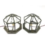 Pair of octagonal leaded glass lanterns 17cm x 22cm