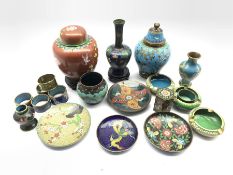 Early 20th century and later Chinese Cloisonne including a baluster form vase and cover, ginger jar,