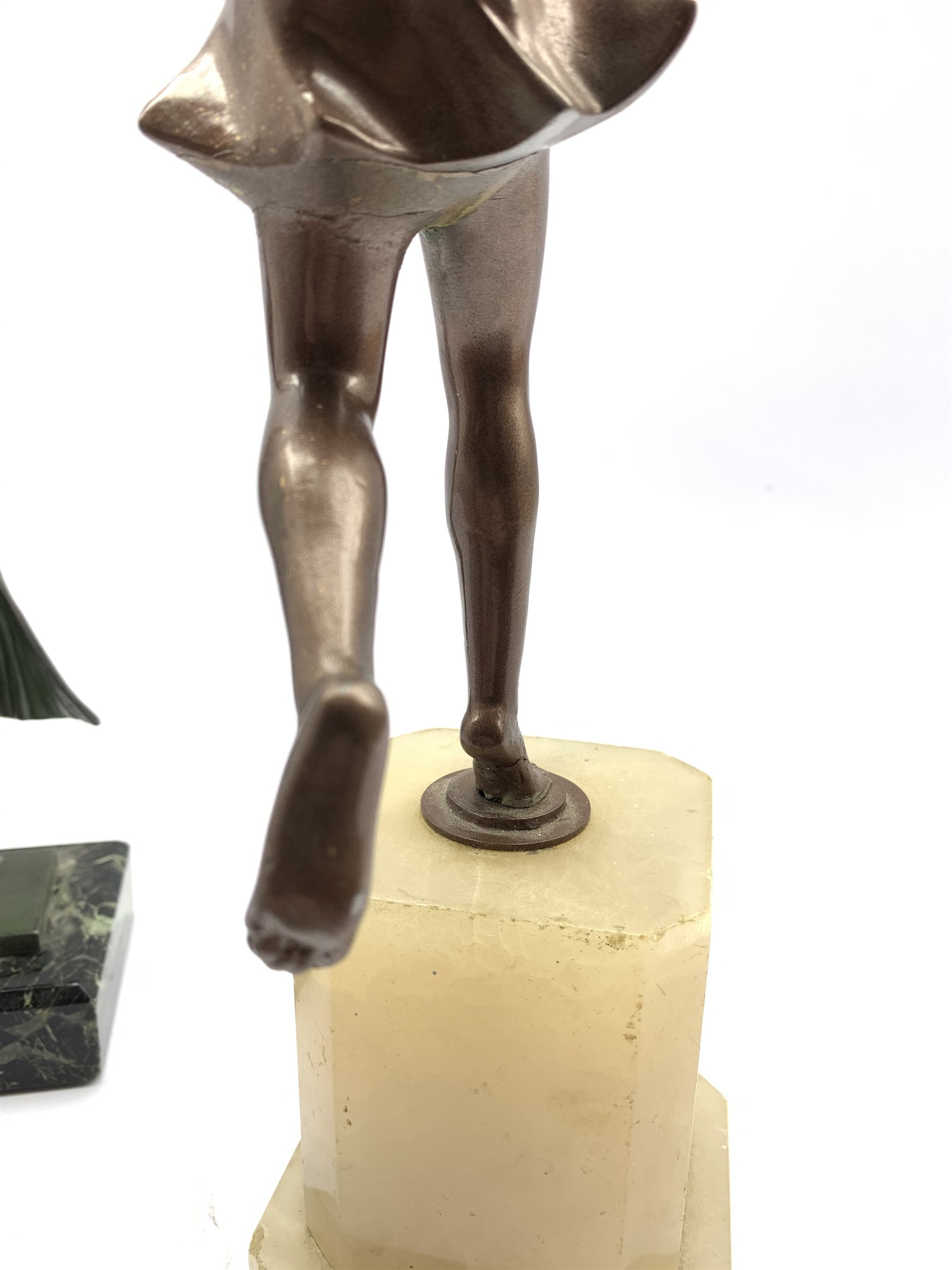 Art Deco spelter figure of a Dancer on stepped alabaster base H35cm together with an Art Deco patina - Image 2 of 4