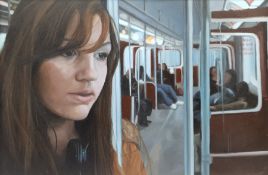 Joe Simpson (British 1984-): 'Strangers on a Train', oil on canvas signed titled and dated '06 verso