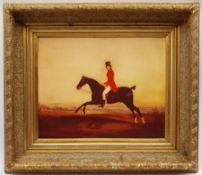 The Huntsman, 19th century print on canvas in heavy gilt frame 40cm x 50cm aperture