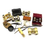 Three pairs of 19th/ early 20th century turned ivory binoculars, one with leather case, a pair of mo