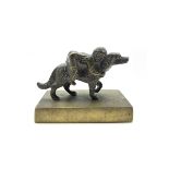 19th/ early 20th century patinated bronze sculpture of a girl and dog on rectangular base, L9.5cm