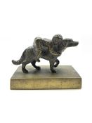 19th/ early 20th century patinated bronze sculpture of a girl and dog on rectangular base, L9.5cm