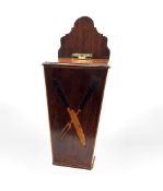 Georgian mahogany tapering cutlery box, inlaid in boxwood with a knife and carving fork, H48cm