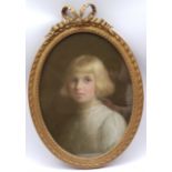 Bell (Early 20th century): Portrait of a Young Girl, oval pastel indistinctly signed and dated 1916,