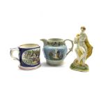 18th century Pratt type pearlware figure of a Classical Maiden (a/f) H15cm, Pratt type Pearlware jug