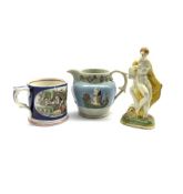 18th century Pratt type pearlware figure of a Classical Maiden (a/f) H15cm, Pratt type Pearlware jug