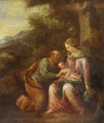 Italian School (18th century): The Madonna and Baby Jesus in the Forest, oil on panel unsigned 28cm