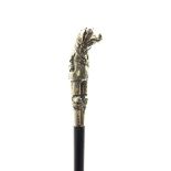 Late Victorian ebonised walking cane, the finial modelled as a silver Anthropomorphic Pig wearing a