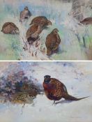 Frank Southgate RBA (British 1872-1916): Partridges and Pheasants, pair watercolours signed 38cm x 5