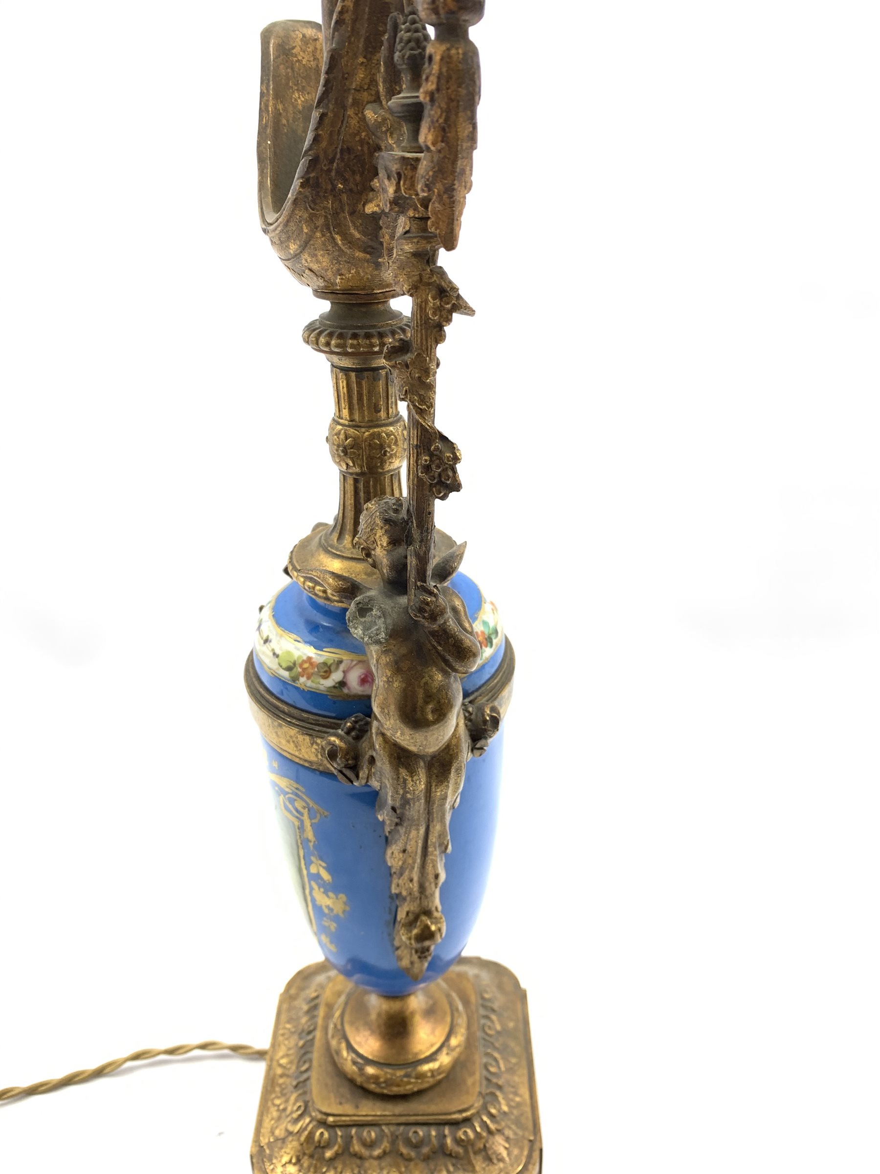 Continental Porcelain table lamp in the form of a ewer decorated with figure panel on a blue ground - Image 5 of 5