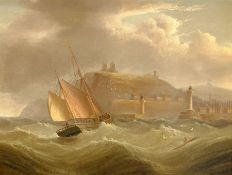 Henry Moore of Hull (British 1831-1895): Ship in Rough Seas off Whitby, oil on canvas signed 40cm x