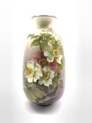 Late Victorian Doulton baluster vase decorated with flowers on a shaded ground and with painted mono