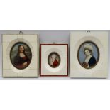 Continental School (Early 20th century): Mona Lisa, portrait miniature in ivory frame and two simila