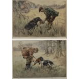 Henry Wilkinson (British 1921-2011): Dogs with the Catch, pair coloured drypoint etchings signed and