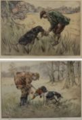 Henry Wilkinson (British 1921-2011): Dogs with the Catch, pair coloured drypoint etchings signed and