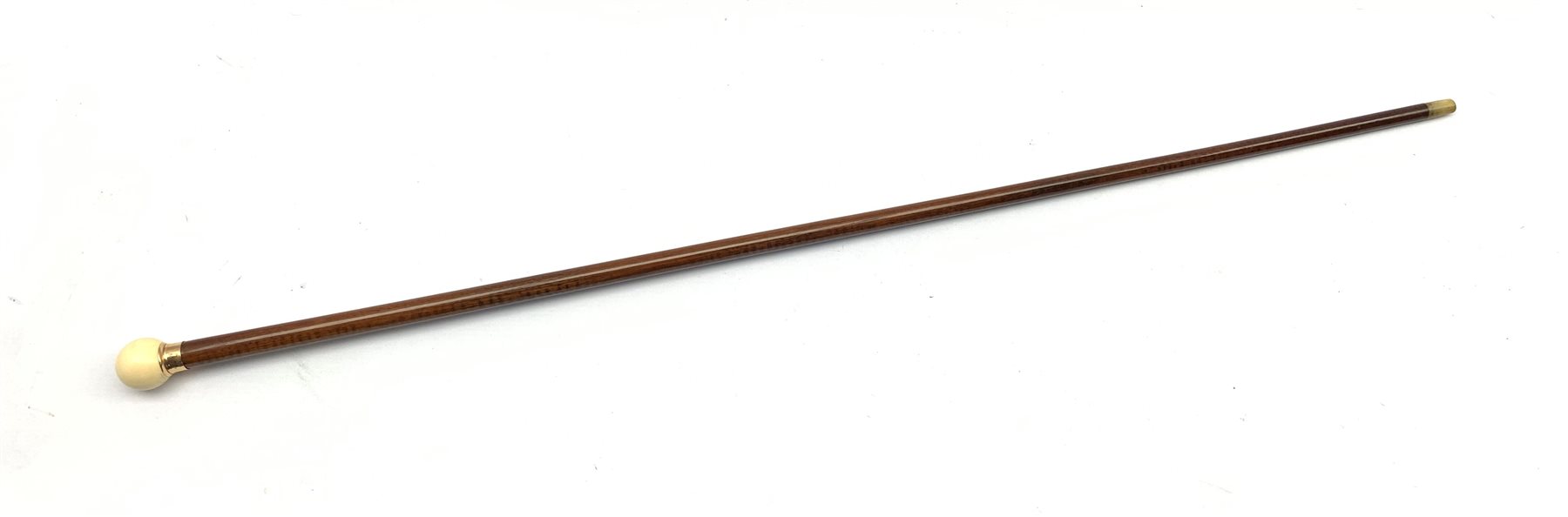 1920's snakewood walking cane with 9ct gold collar inscribed J.E.W dated 22.6.23 with spherical ivor - Image 2 of 4