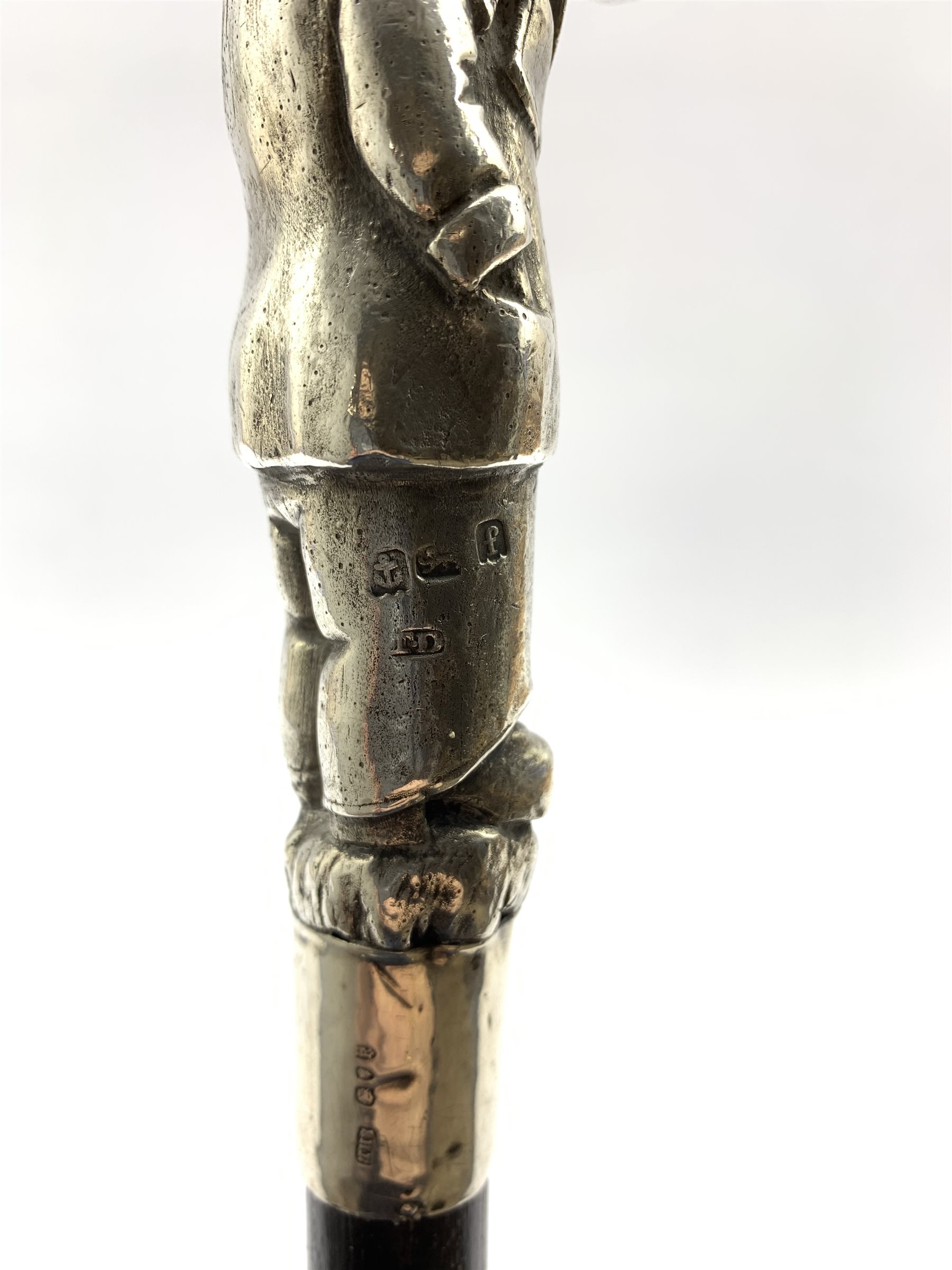 Late Victorian ebonised walking cane, the finial modelled as a silver Anthropomorphic Pig wearing a - Image 2 of 7