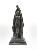 Art Deco style bronze figure modelled as a dancer holding draped fabric, after 'Chiparus', H35cm ove