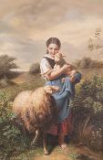 After Johann Baptist Hofner (German 1832-1913): 'The Shepherdess', 20th century oil on canvas 90cm x
